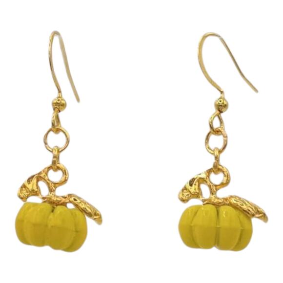 Yellow Pumpkin Dangle Earrings – Cute Fall Accessory – Thanksgiving - Picture 1 of 5
